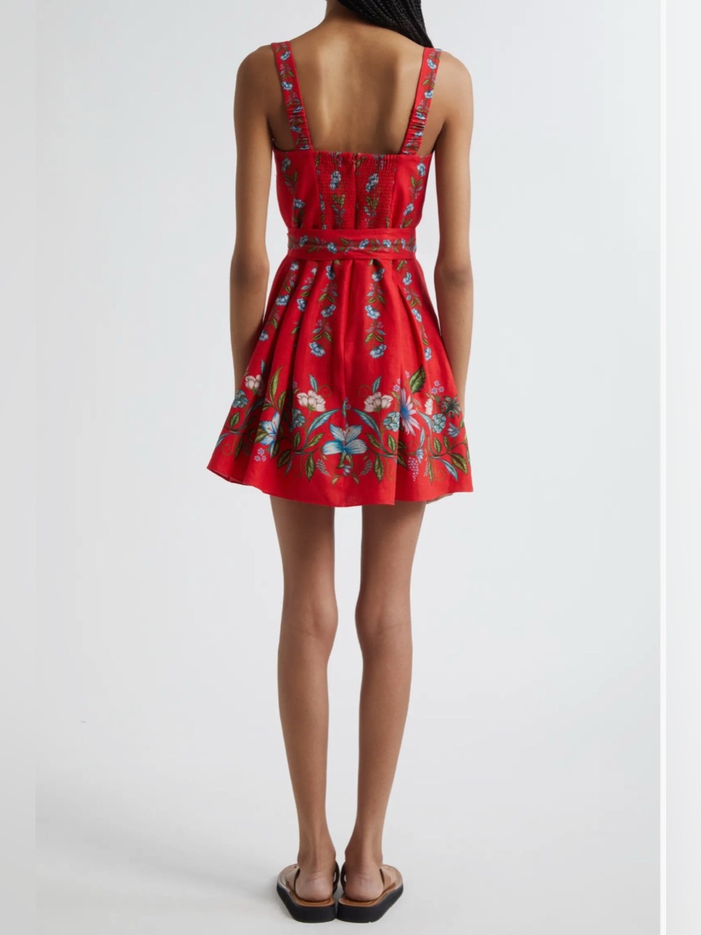 NWOT Farm Rio Red Sweet Bloom Bouquet Mini Dress with Beaded Tie Waist - Picture 7 of 7